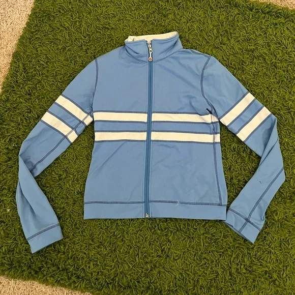 美品 lululemon ジップアップジャケット ブルゾン 水色 10 ヨガ Lululemon Daily Yoga Jacket - Beaming Blue / Classic Stripe